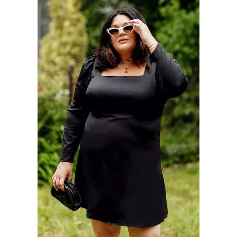 Danielle Bernstein Black Satin‎ Dress 18W Stretchy Lightweight NEW